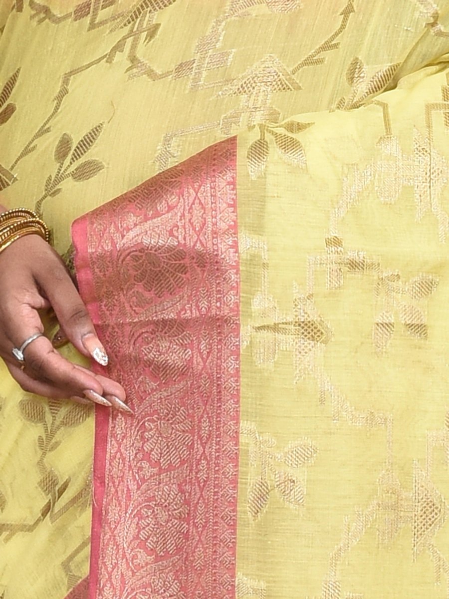 Yellow Banaras Cotton Saree | Verified Sustainable by Brown Living™