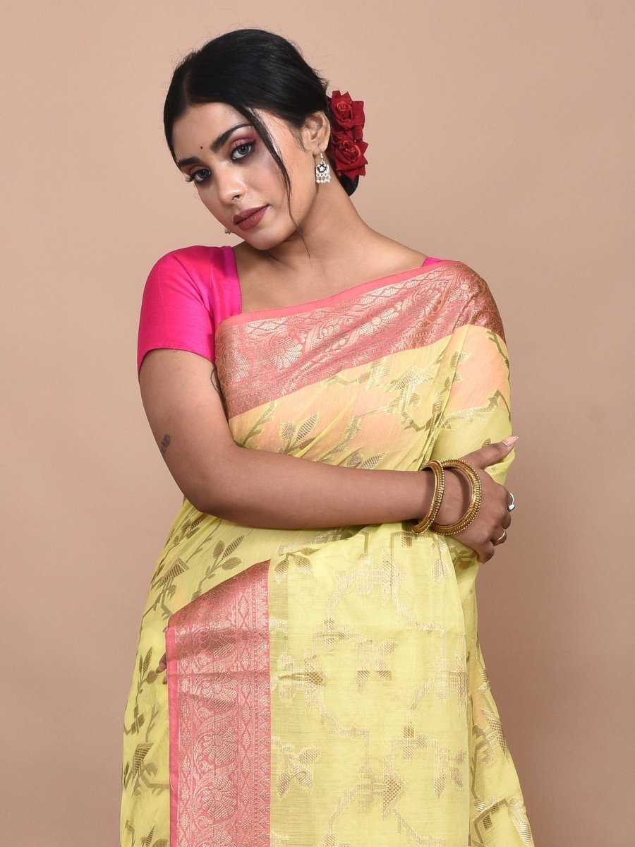 Yellow Banaras Cotton Saree | Verified Sustainable by Brown Living™