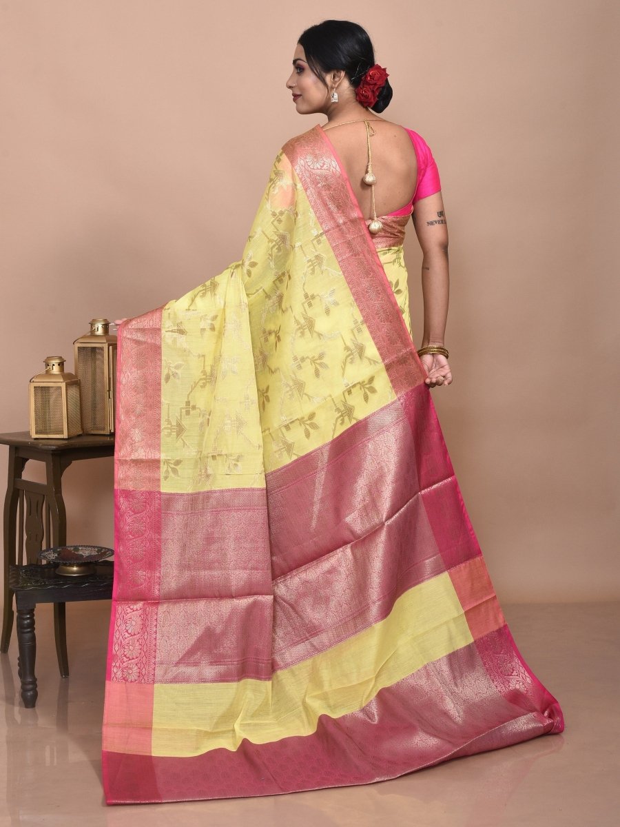 Yellow Banaras Cotton Saree | Verified Sustainable by Brown Living™