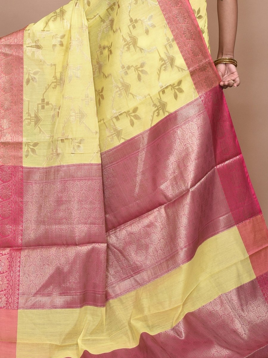 Yellow Banaras Cotton Saree | Verified Sustainable by Brown Living™