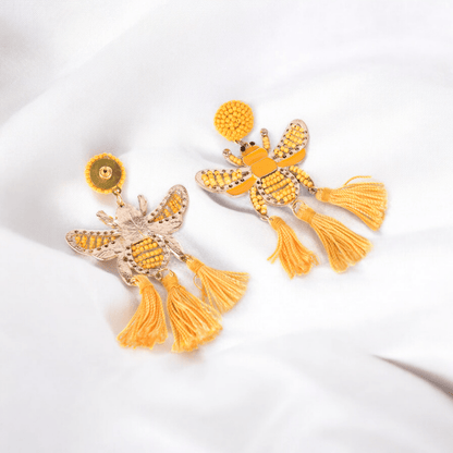 Yellow Beaded Bee Earrings | Verified Sustainable by Brown Living™