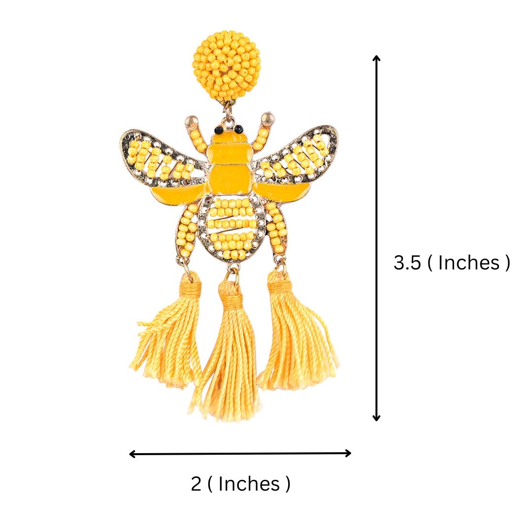 Yellow Beaded Bee Earrings | Verified Sustainable by Brown Living™