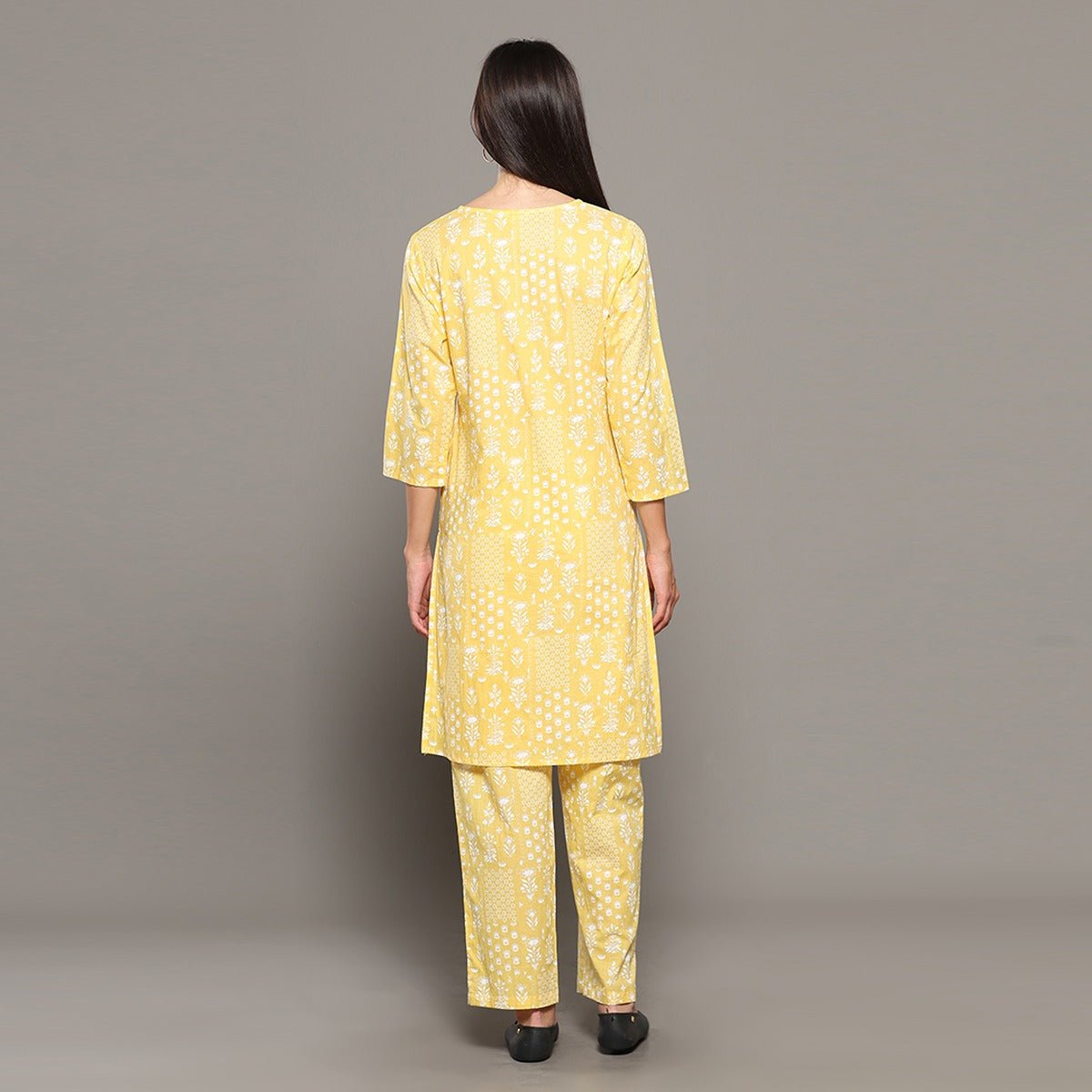 Yellow Cotton Abstract Print Kurta & Pant Co - ord Set – Loungewear | Verified Sustainable by Brown Living™