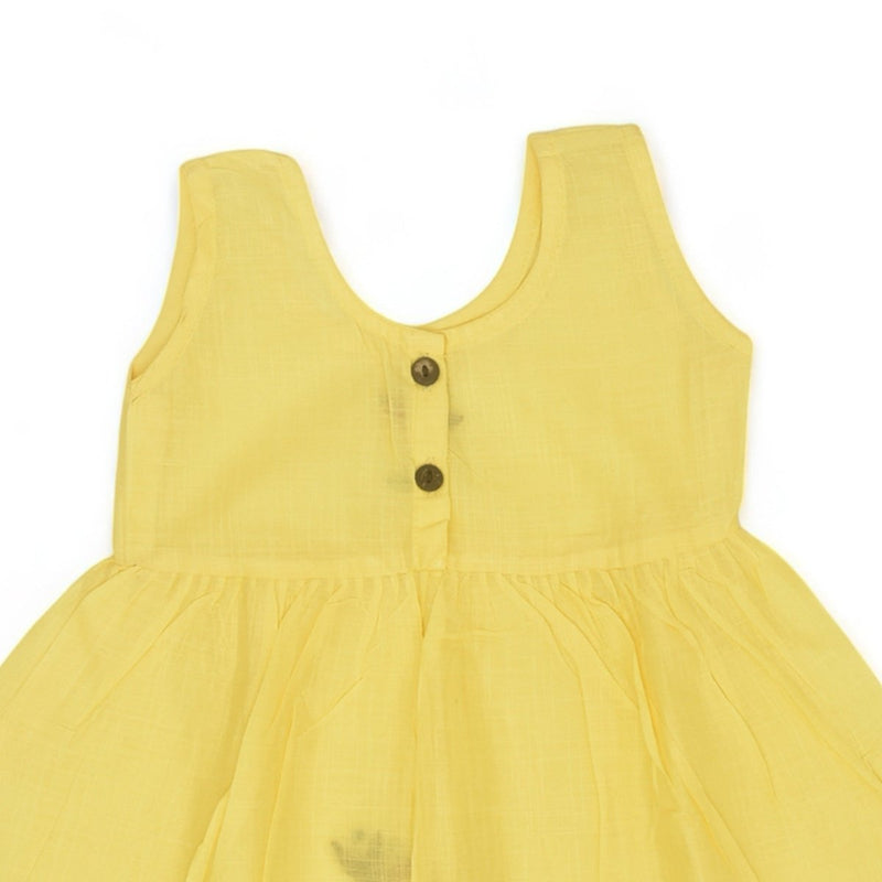 Yellow Cotton Baby Dress with Periwinkle Design Hand Embroidery | Verified Sustainable by Brown Living™