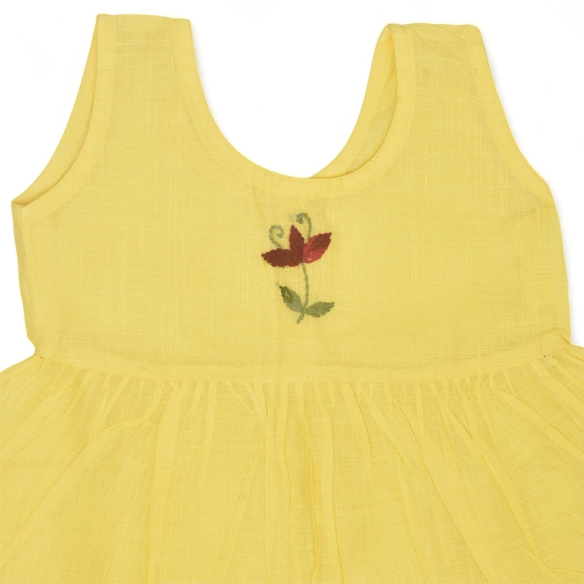 Yellow Cotton Baby Dress with Periwinkle Design Hand Embroidery | Verified Sustainable by Brown Living™