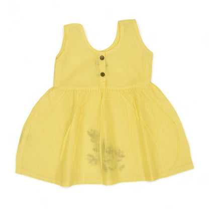 Yellow Cotton Baby Dress with Periwinkle Design Hand Embroidery | Verified Sustainable by Brown Living™