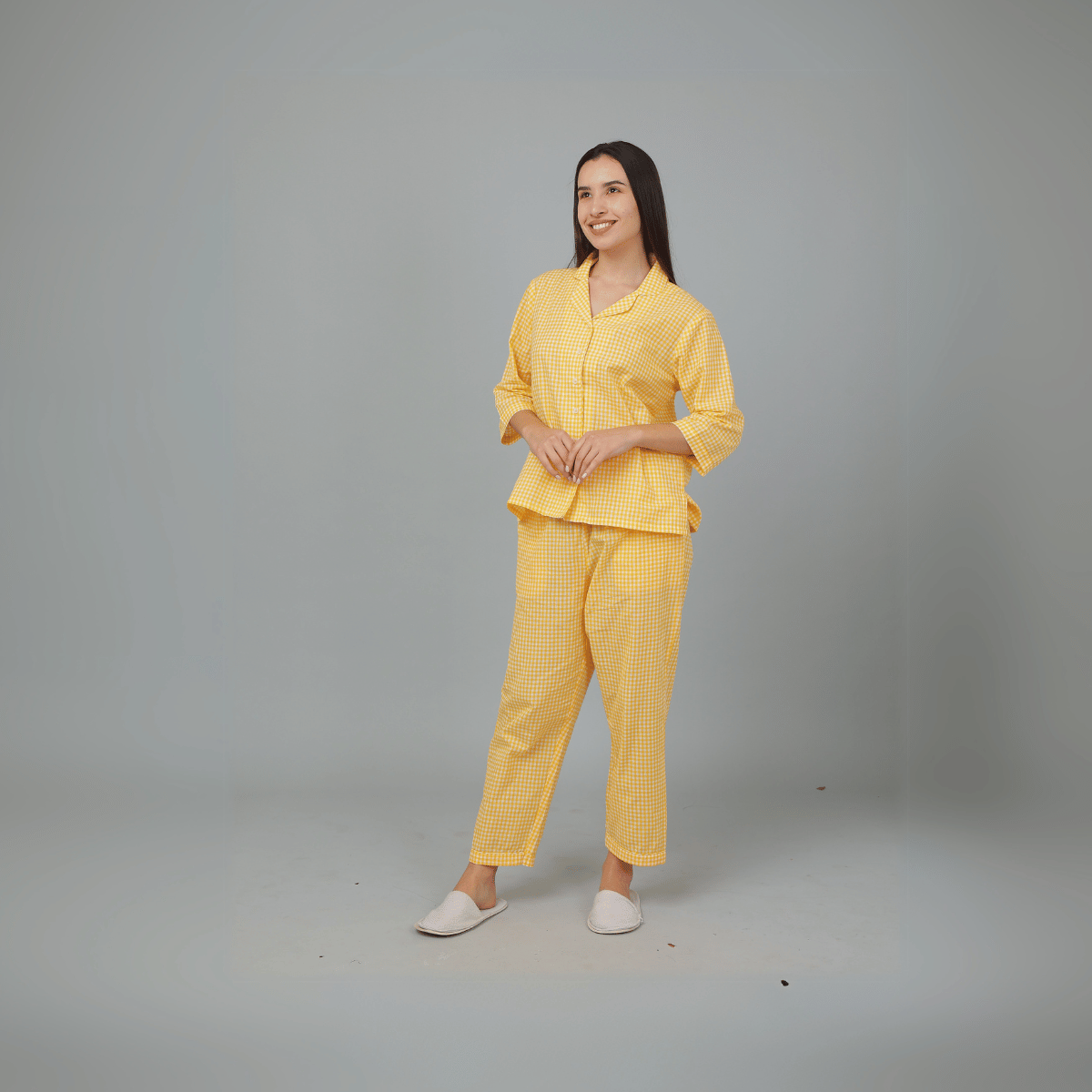 Yellow Cotton Checks Co - ord Set – Nightwear | Verified Sustainable by Brown Living™