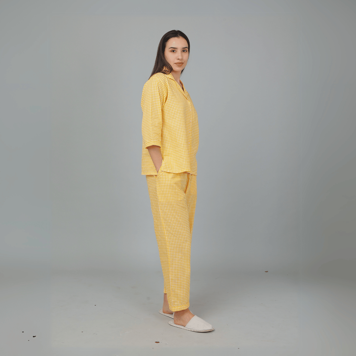 Yellow Cotton Checks Co - ord Set – Nightwear | Verified Sustainable by Brown Living™