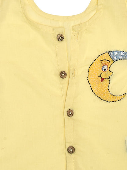 Yellow Cotton Front Open Jabla - Moon Design Hand Embroidery | Verified Sustainable by Brown Living™