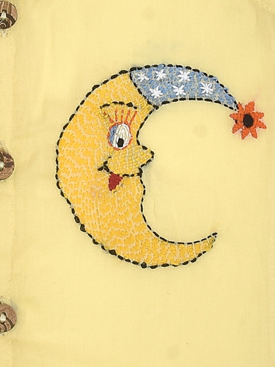 Yellow Cotton Front Open Jabla - Moon Design Hand Embroidery | Verified Sustainable by Brown Living™