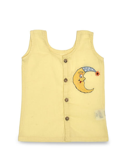 Yellow Cotton Front Open Jabla - Moon Design Hand Embroidery | Verified Sustainable by Brown Living™