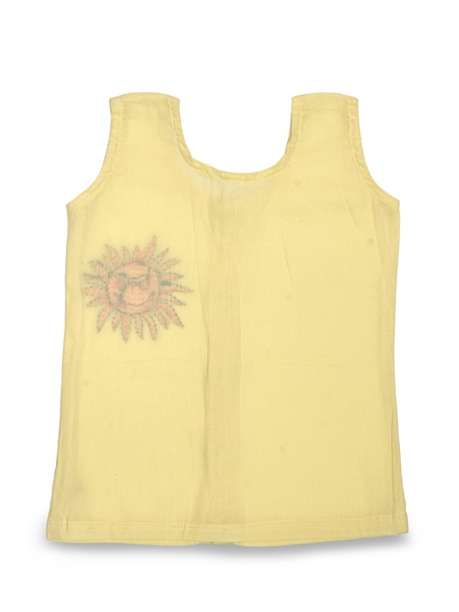 Yellow Cotton Front Open Jabla - Sun Design Hand Embroidery | Verified Sustainable by Brown Living™