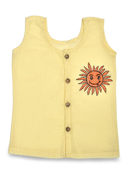 Yellow Cotton Front Open Jabla - Sun Design Hand Embroidery | Verified Sustainable by Brown Living™