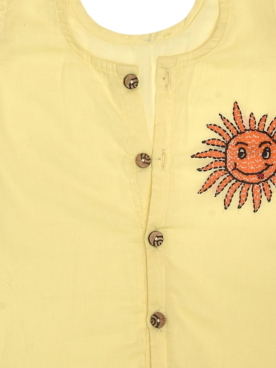 Yellow Cotton Front Open Jabla - Sun Design Hand Embroidery | Verified Sustainable by Brown Living™