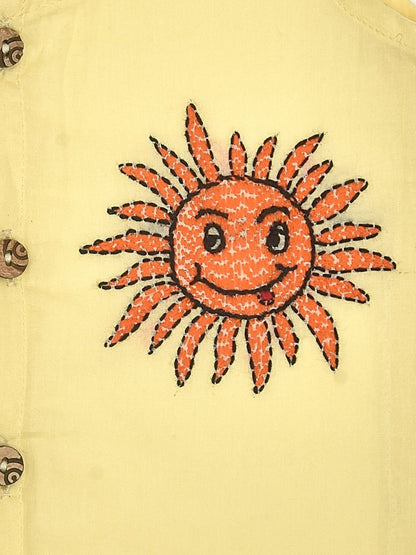 Yellow Cotton Front Open Jabla - Sun Design Hand Embroidery | Verified Sustainable by Brown Living™