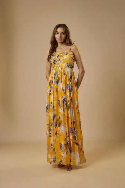 Yellow Floral Embroidered Maxi Dress | Verified Sustainable by Brown Living™