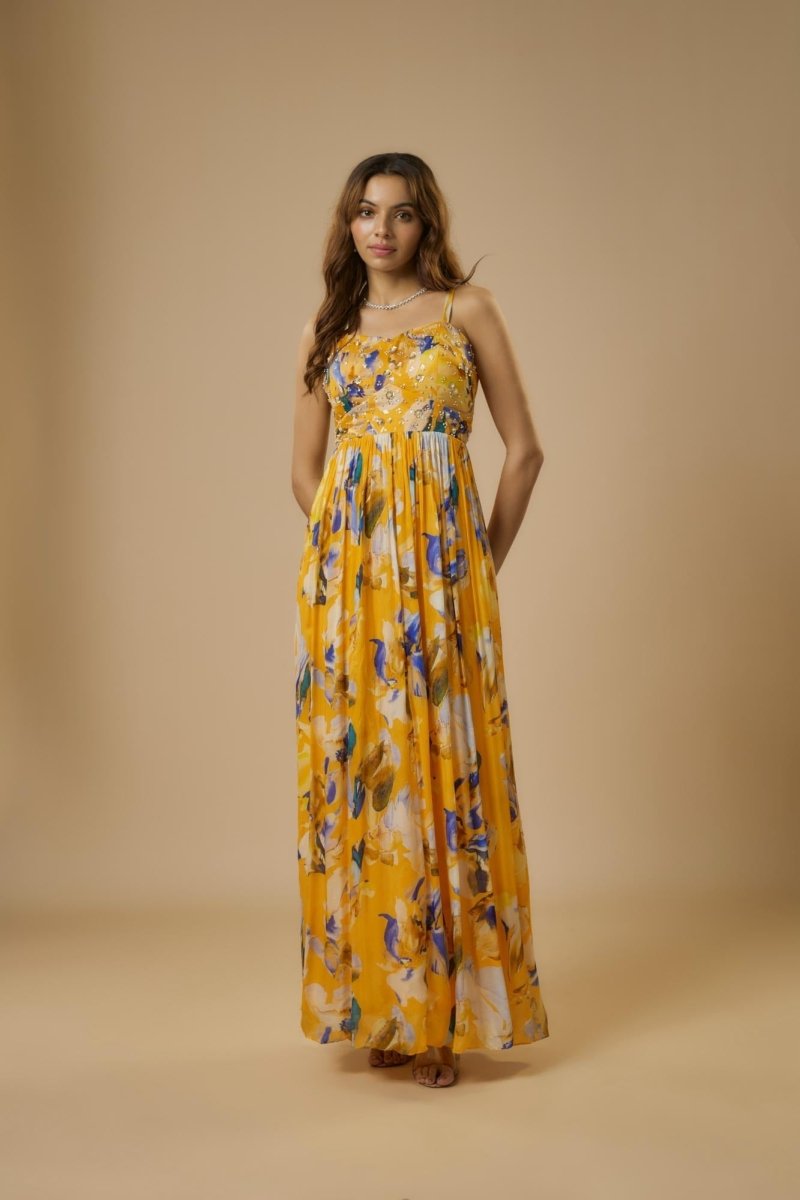 Yellow Floral Embroidered Maxi Dress | Verified Sustainable by Brown Living™