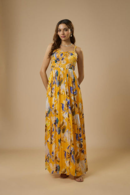 Yellow Floral Embroidered Maxi Dress | Verified Sustainable by Brown Living™