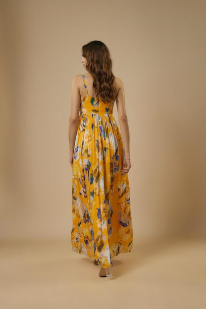 Yellow Floral Embroidered Maxi Dress | Verified Sustainable by Brown Living™