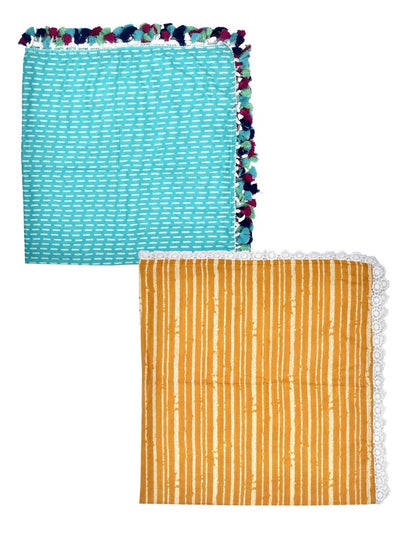 Yellow Lace Design and Blue Brick Design Cotton Swaddle Combo - Set of 2 | Verified Sustainable by Brown Living™