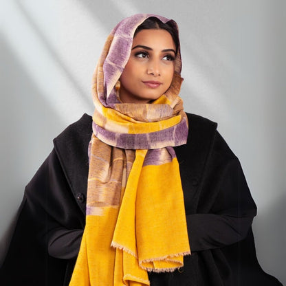 Yellow & Purple Pure Pashmina Scarf - Ikat | Verified Sustainable by Brown Living™