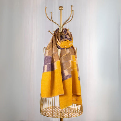 Yellow & Purple Pure Pashmina Scarf - Ikat | Verified Sustainable by Brown Living™