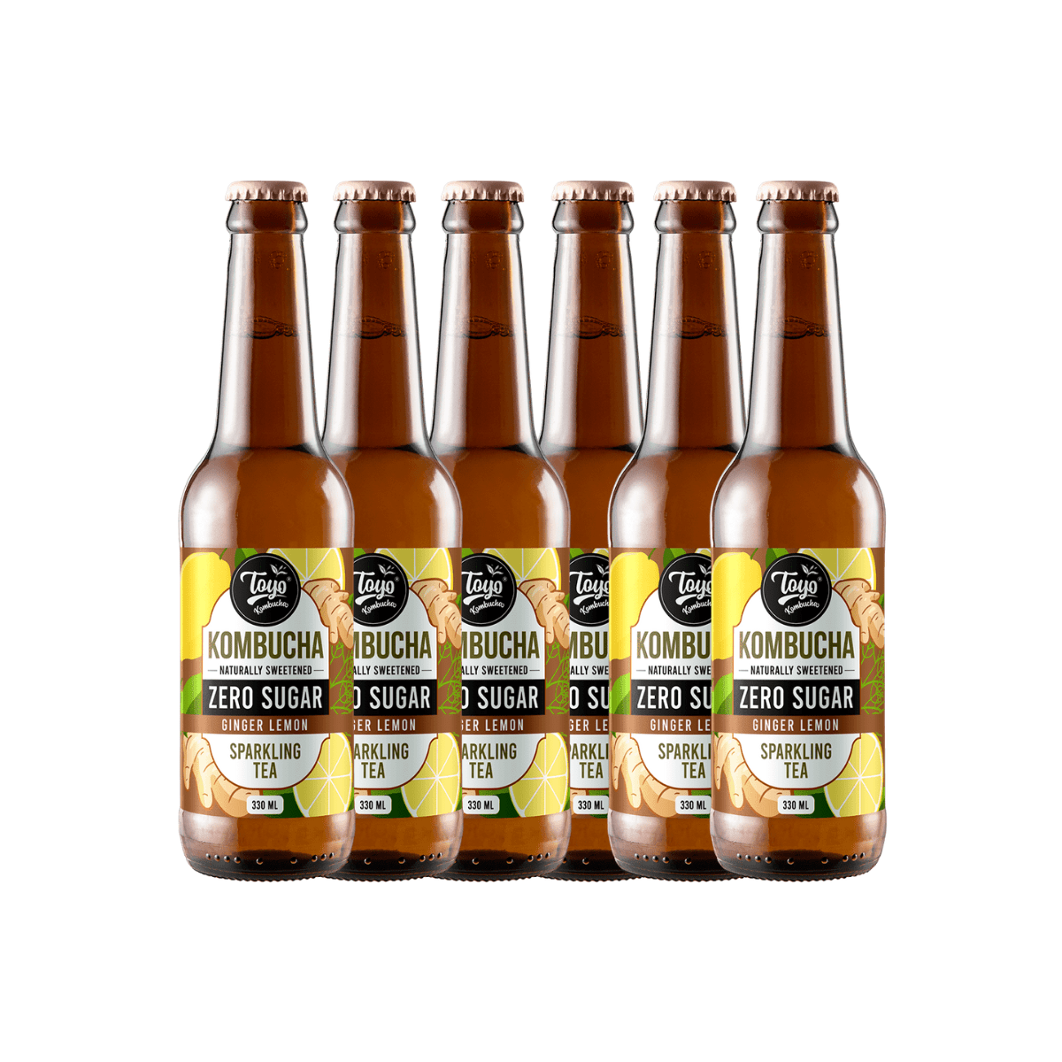 Zero Sugar Ginger Lemon Kombucha - 330ml ( Pack of 6) | Verified Sustainable by Brown Living™