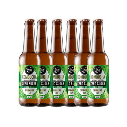 Zero Sugar Lemongrass Kombucha - 330ml ( Pack of 6) – Health & Energy Drinks by Toyo Kombucha available on Brown Living™. . SKU: BL - TK - ZLK. Img 1.