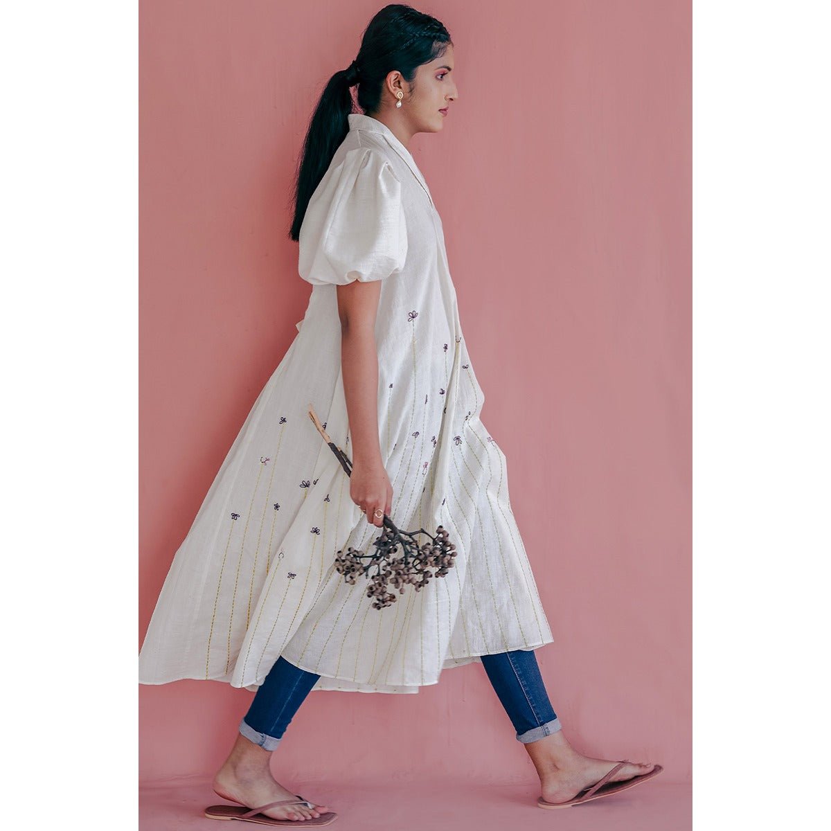 Zoella Kurti - Flared Kurta, Box Pleat Sleeves | Verified Sustainable by Brown Living™