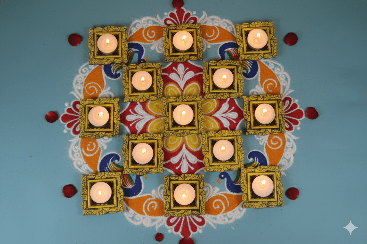Swastik Diya Set – Religious Ethnic Decor – Home Decor on Brown Living™. SKU: D18. Img 1.