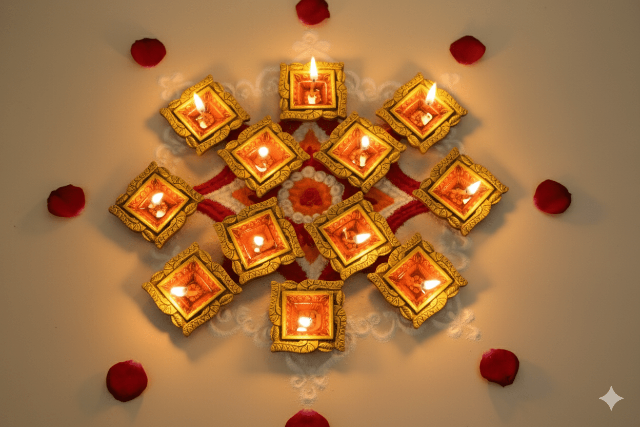 Swastik Diya Set – Religious Ethnic Decor – Home Decor on Brown Living™. SKU: D18. Img 2.