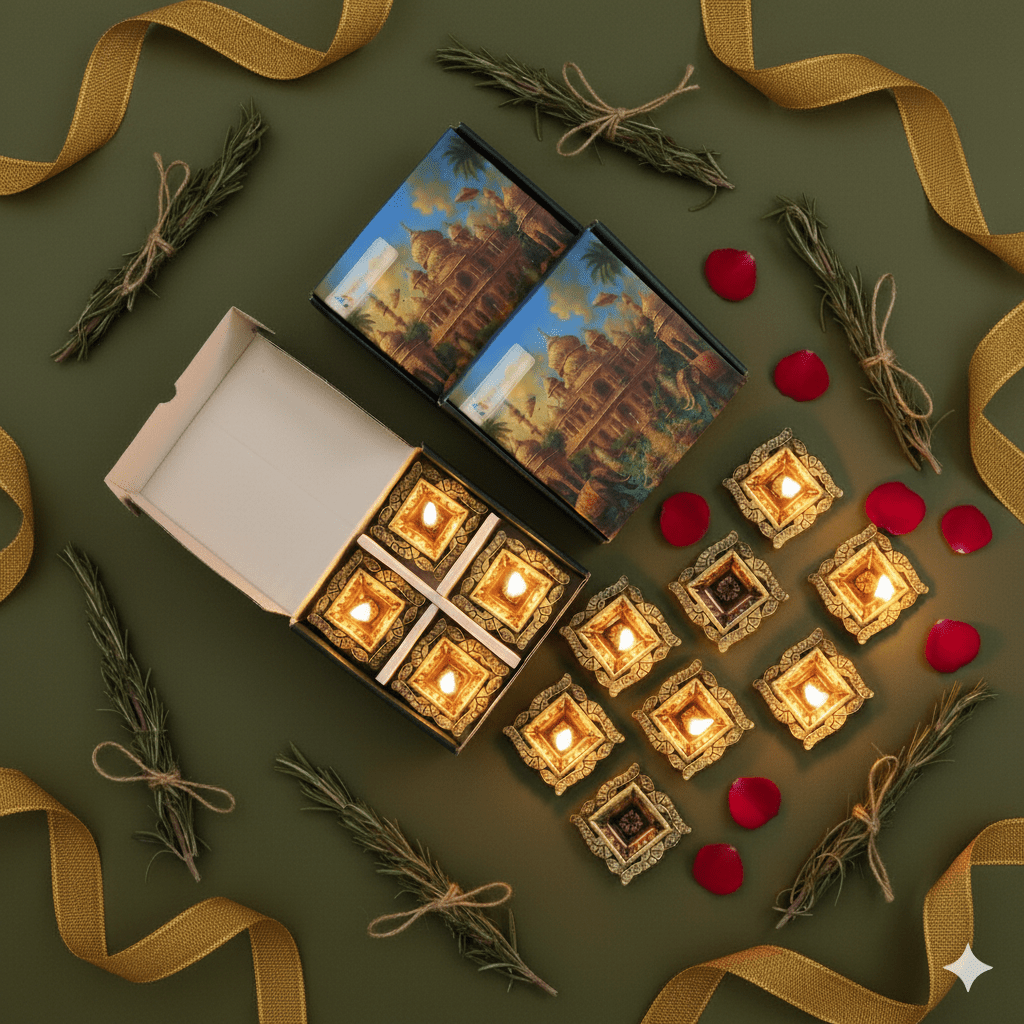 Swastik Diya Set – Religious Ethnic Decor – Home Decor on Brown Living™. SKU: D18. Img 3.