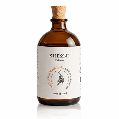 Sweet Orange & Ylang Ylang Moisturizing Body Oil – 100 ml – Body Oil on Brown Living™. SKU: FFBIOY100L. Img 1.