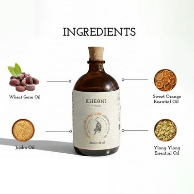 Sweet Orange & Ylang Ylang Moisturizing Body Oil – 100 ml – Body Oil on Brown Living™. SKU: FFBIOY100L. Img 3.