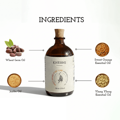 Sweet Orange & Ylang Ylang Moisturizing Body Oil – 100 ml – Body Oil on Brown Living™. SKU: FFBIOY100L. Img 2.