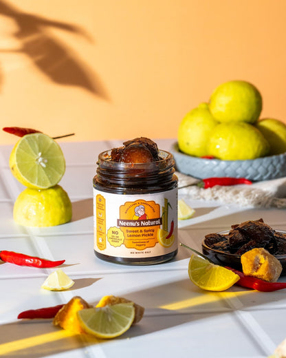 Sweet & Spicy Lemon Pickle – Tangy, Zesty, Homemade Indian Pickle – Pickles & Chutney on Brown Living™. SKU: NN_03. Img 1.