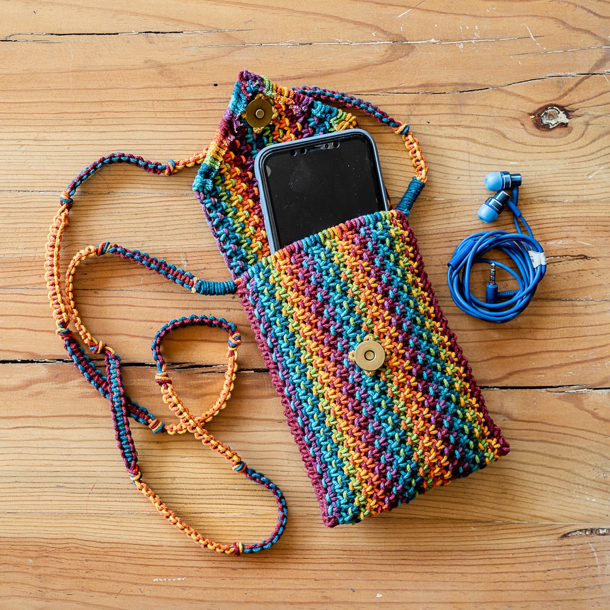 Sweven Blended Hand - Knotted Mobile Pouch – Stylish Phone Carry Case – Handbags on Brown Living™. SKU: S23MSWEVMOB175-BL. Img 1.