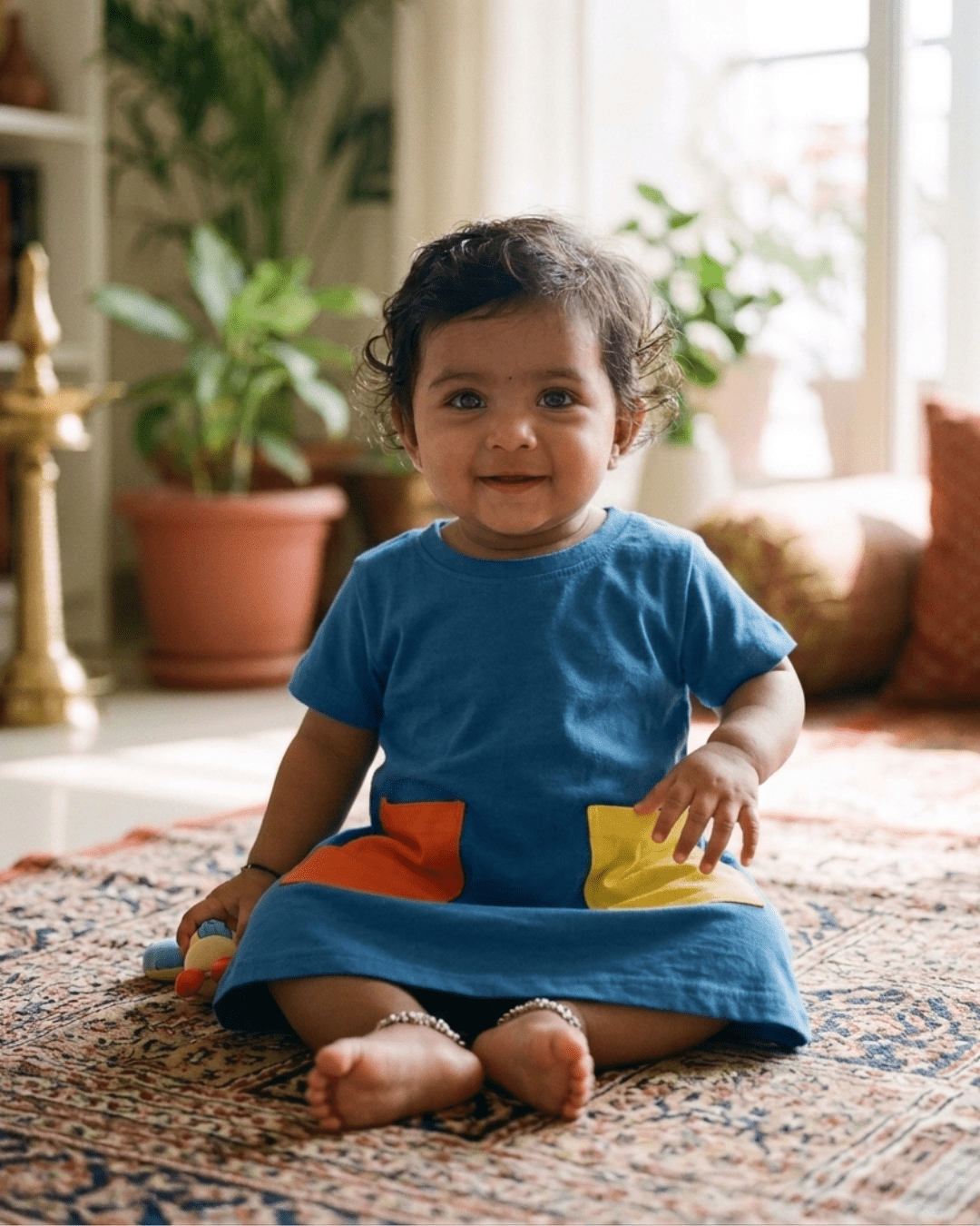 T Dress for Kids | Herbal Dyed Cotton Tee Shirt Dress – Kids Daywear Sets on Brown Living™. SKU: TDB03002. Img 2.