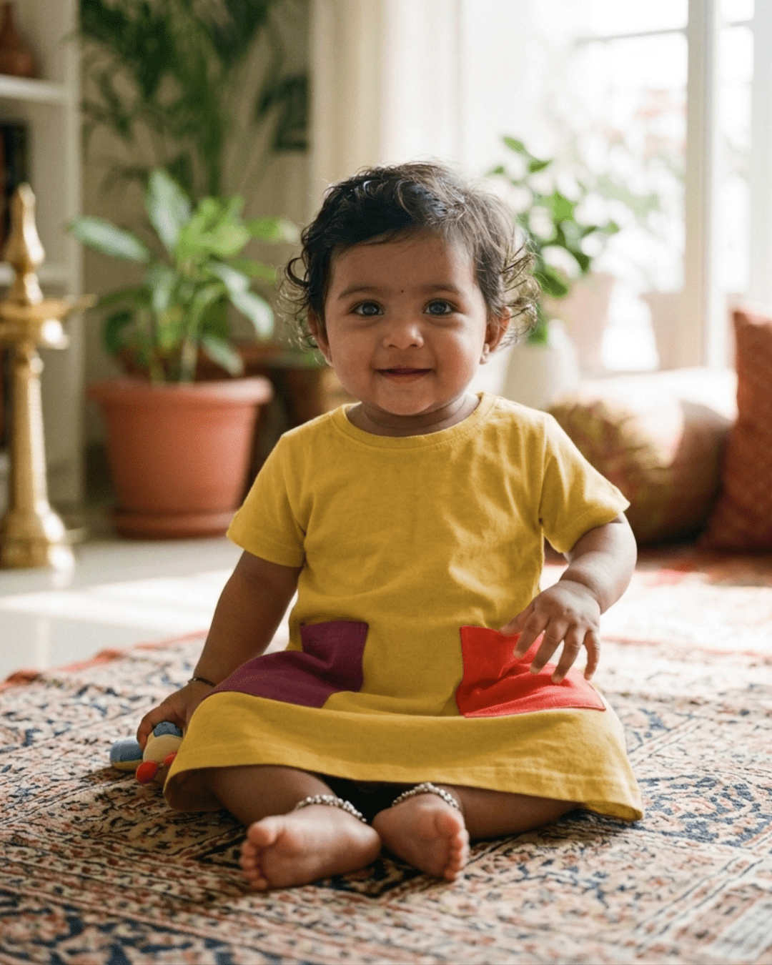 T Dress for Kids | Herbal Dyed Cotton Tee Shirt Dress – Kids Daywear Sets on Brown Living™. SKU: TDY03003. Img 3.