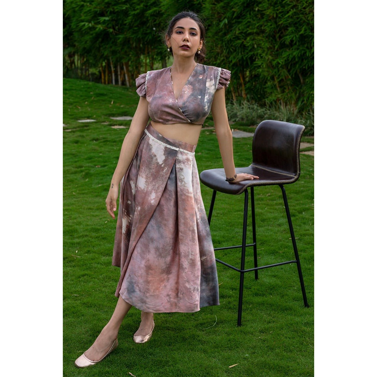 Taite Overlapped Tea - Length Skirt | Stylish Midi Skirt for Women – Womens Skirt on Brown Living™. SKU: TMS0164-XS. Img 1.