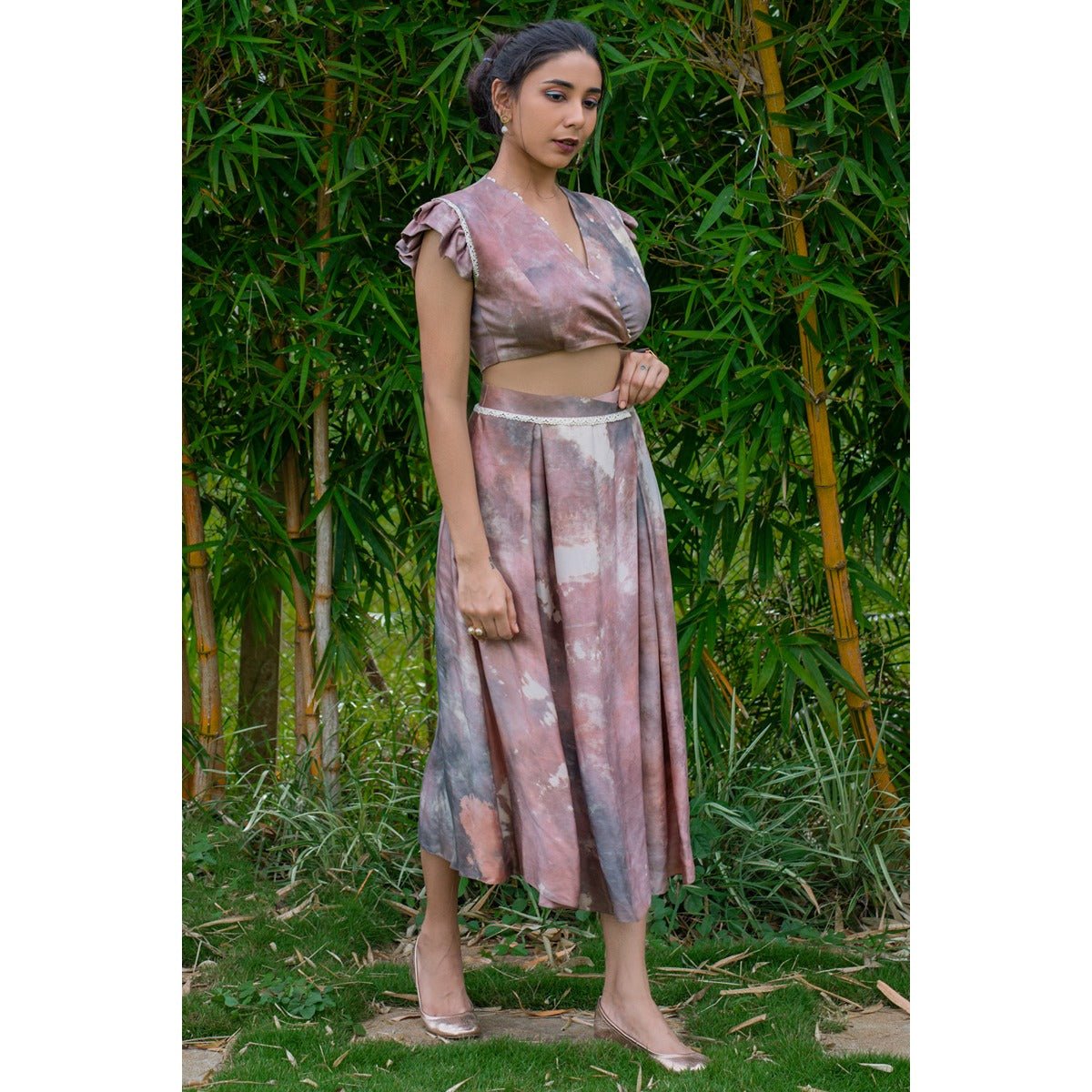 Taite Overlapped Tea - Length Skirt | Stylish Midi Skirt for Women – Womens Skirt on Brown Living™. SKU: TMS0164-XS. Img 3.