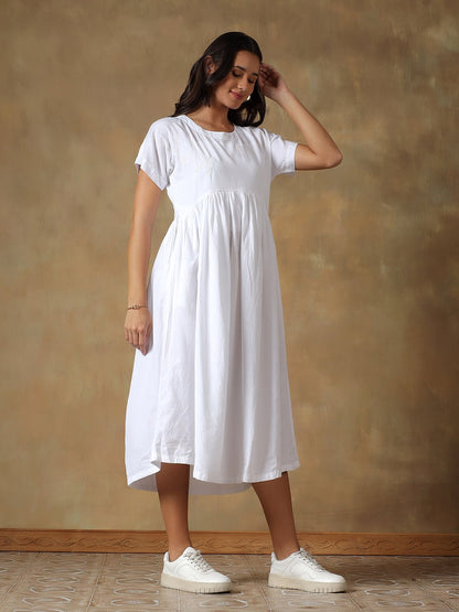 Tale of Two Cities White Dress | Elegant Women’s Cotton A - Line Dress – Womens Dress on Brown Living™. SKU: IHTCD02MW. Img 6.