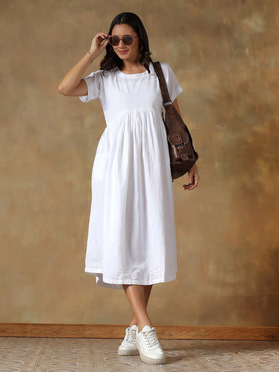 Tale of Two Cities White Dress | Elegant Women’s Cotton A - Line Dress – Womens Dress on Brown Living™. SKU: IHTCD02XLW. Img 2.