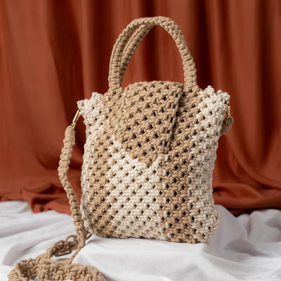 Tan Orchid Crochet Sling Bag | Handmade Shoulder Bag – Handbags on Brown Living™. SKU: AM-MAC-OrchidTan. Img 2.