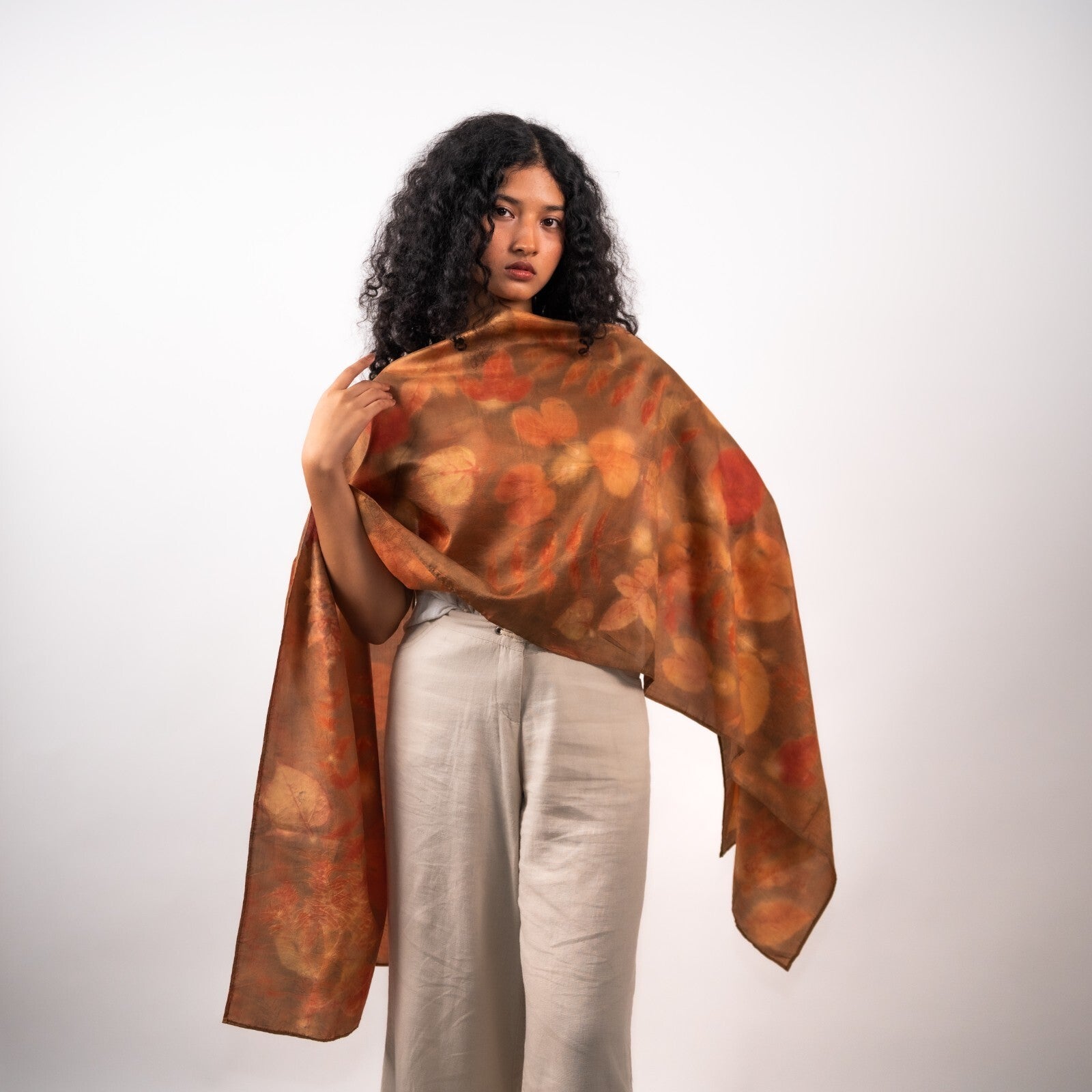 Tan Silk Scarf – Handcrafted Natural Silk Stole – Womens Scarf on Brown Living™. SKU: scarftan. Img 1.