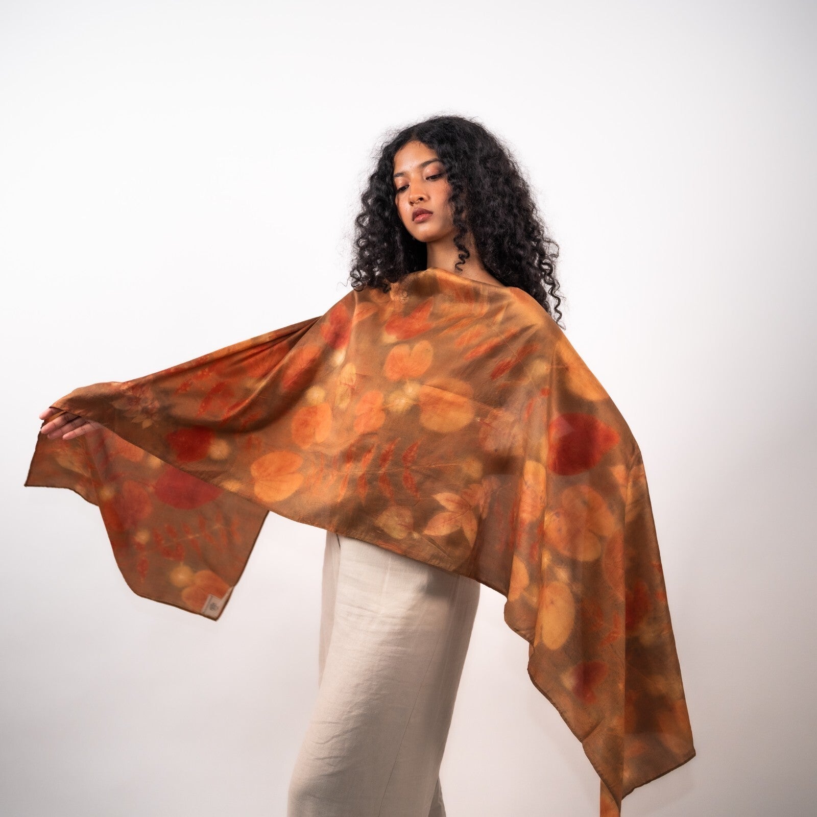 Tan Silk Scarf – Handcrafted Natural Silk Stole – Womens Scarf on Brown Living™. SKU: scarftan. Img 2.