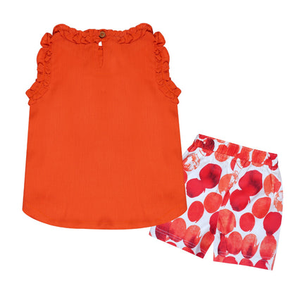 Tangerine Top & Dot Print Shorts Set For Girls | Regular Fit – Kids Daywear Sets on Brown Living™. SKU: PG164_1. Img 2.
