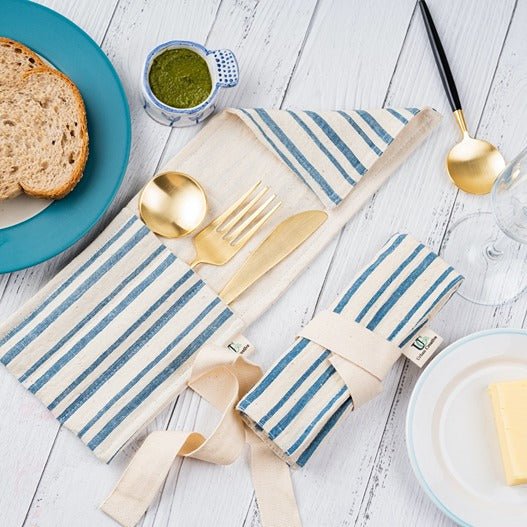 Tanuka Travel Cutlery Wrap/Pouch in Organic Indian Kala Cotton – Cutlery Kit on Brown Living™. SKU: CW - KC - BS. Img 1.