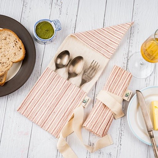 Tanuka Travel Cutlery Wrap/Pouch in Organic Indian Kala Cotton – Cutlery Kit on Brown Living™. SKU: CW - KC - RL. Img 3.