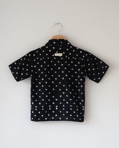 Tara Cotton Black Bandhani Half Sleeve Shirt – Kids Ethnic Sets by Love The World Today available on Brown Living™. 6 - 12 M . SKU: C34B6BS612. Img 2.